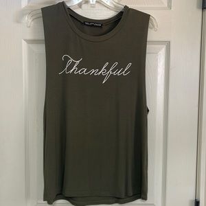 Rock ❤️ Rose Couture sleeveless tee. Size Small. “Thankful”.